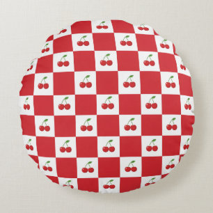 Cojín Redondo Vintage Cherry Gingham: Coquette Cottagecore