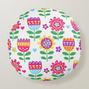 Cojín Redondo vintage colorido sin costura con fl alegre