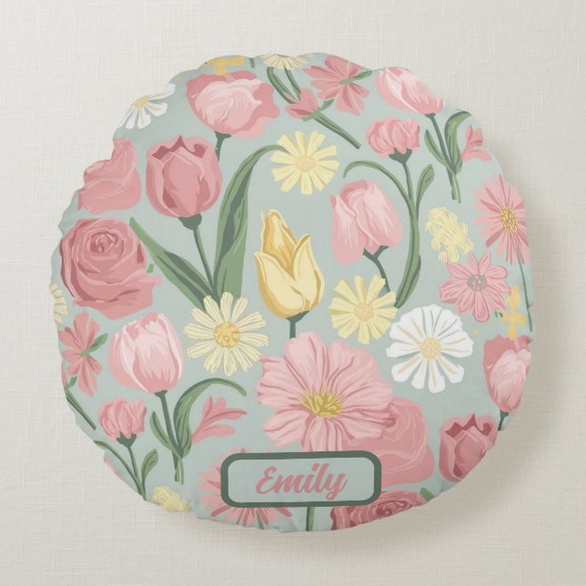 Cojín Redondo Vintage Diversas Etapas De Bloom (Anverso)