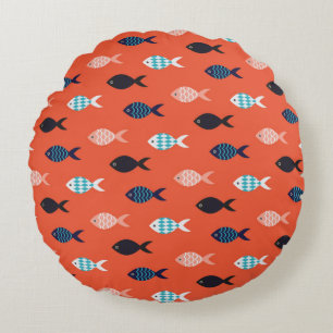 Cojín Redondo vintage fish seamless pattern. Shoal of fish in ro