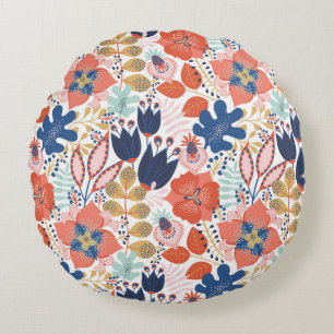 Cojín Redondo Vintage floral brillante: estilo escandinavo.