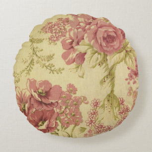 Cojín Redondo Vintage, floral, coral, rosa, rosas, chic shabby,