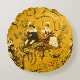 Cojín Redondo Vintage French Gold Yellow Toile Victorian Floral