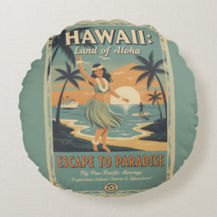 Cojín Redondo Vintage hawaiano tierra de alohá escape al paraíso