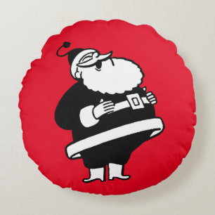 Cojín Redondo Vintage Laughing Santa Sobre Navidades Rojo