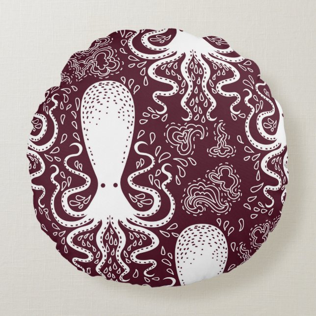 Cojín Redondo vintage Octopus pattern. (Anverso)