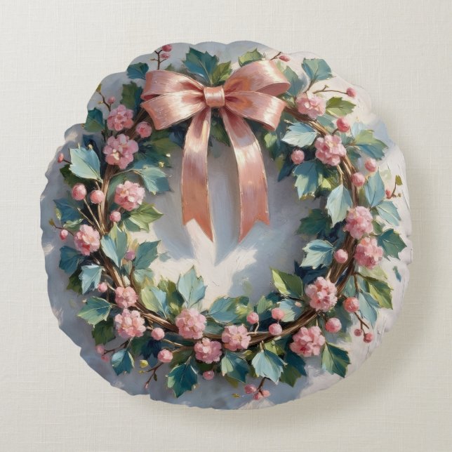 Cojín Redondo Vintage Pink Floral Wreath  (Anverso)