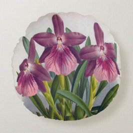 Cojín Redondo Vintage Purple Lady Orchids Miltonia Spectabilis