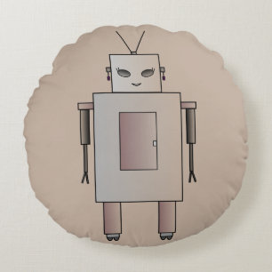 Cojín Redondo Vintage Retro Robot Cute Chica Hottie Whimsical