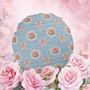 Cojín Redondo Vintage Rosas antiguos se doblan en toile
