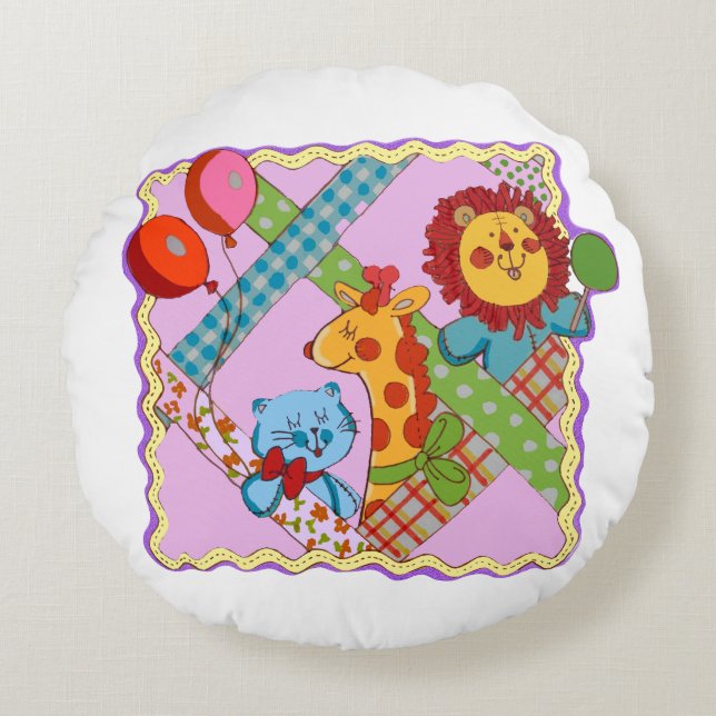 Cojín Redondo Vintage Safari Animals Round Pillow (Anverso)