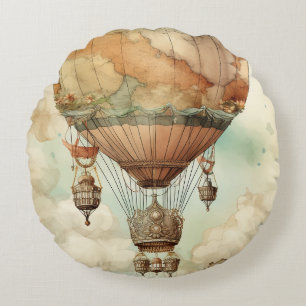 Cojín Redondo Vintage Steampunk Hot Air Balloon (5)