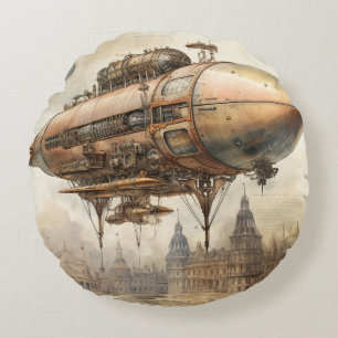 Cojín Redondo Vintage Steampunk Zeppelin (12) Papel de tejidos
