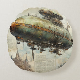 Cojín Redondo Vintage Steampunk Zeppelin (7) Papel de tejidos