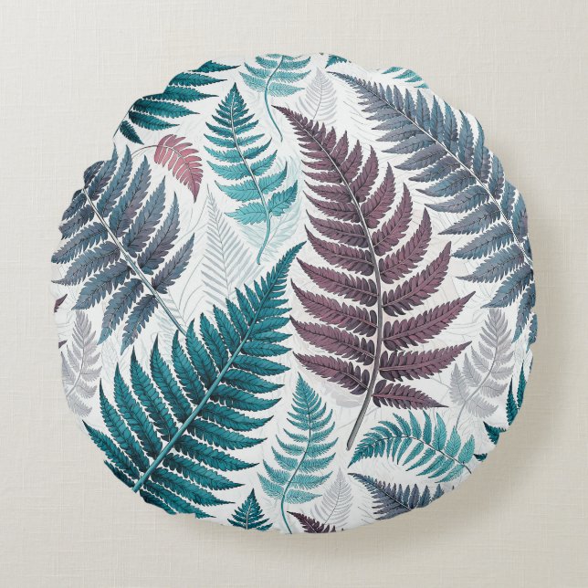 Cojín Redondo Vintage-style botanical fern leaves (Anverso)