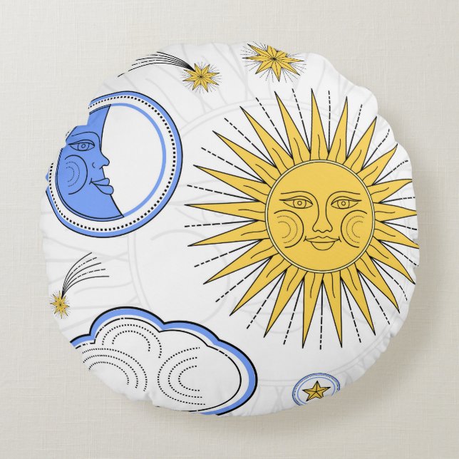 Cojín Redondo Vintage Sun y luna (Anverso)
