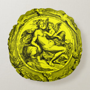 Cojín Redondo Vintage Toile Lady Angel Renacimiento Ronda Pillow