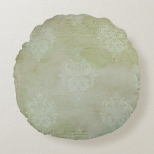Cojín Redondo Vintage Victorian Smoky Green Faded Damask