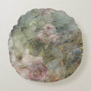 Cojín Redondo Vintage victoriano de lona de aceite morado rosado