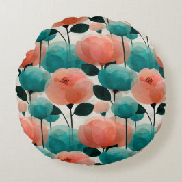 Cojín Redondo Vintage Watercolor Pink and Green Floral