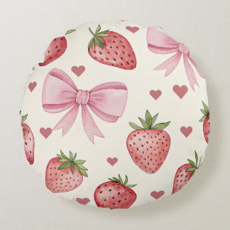 Cojín Redondo Vintage Watercolor Strawberry Decorative Pillow
