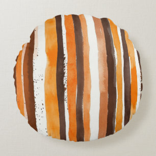 Cojín Redondo Vintage Watercolor Striped - Earthy Coffee Tones(5