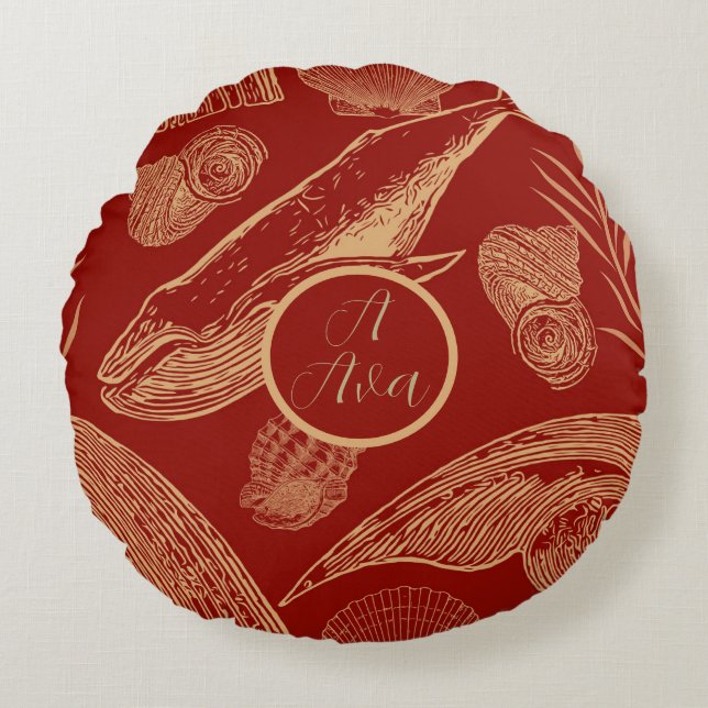 Cojín Redondo Vintage Whale Nursery Red (Anverso)