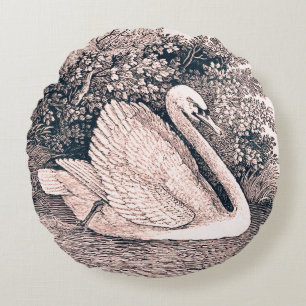 Cojín Redondo Vintage White Swan de Thomas Bewick
