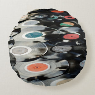 Cojín Redondo Vinyl retro plástico negro antiguo