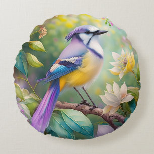 Cojín Redondo Violet Tufted Jay Fantasy Bird