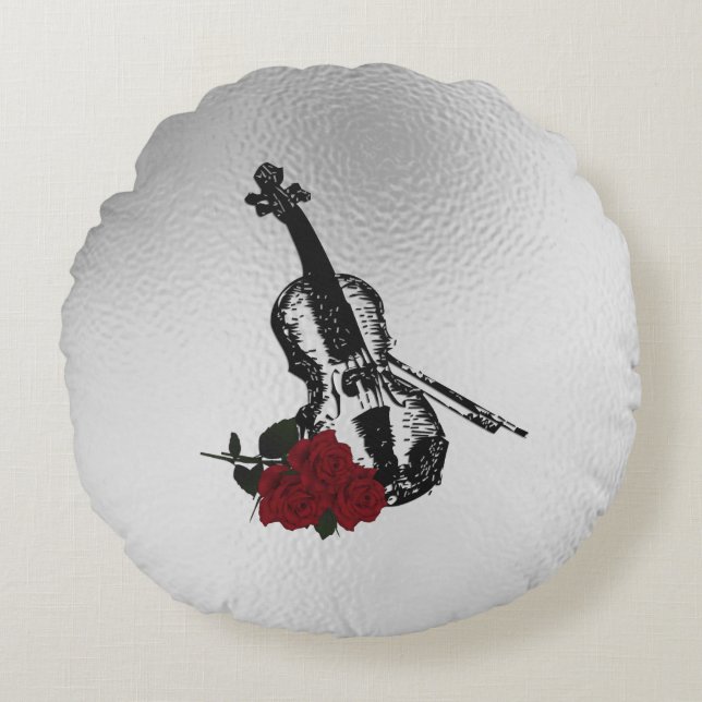 Cojín Redondo Violín y Rosas (Anverso)