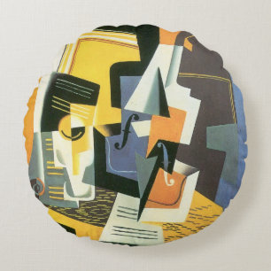 Cojín Redondo Violín y vaso de Juan Gris, Cubismo vintage
