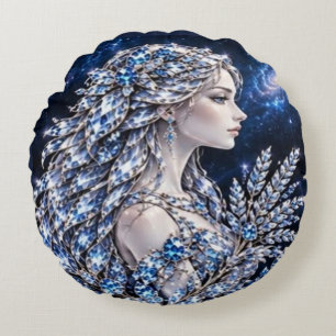 Cojín Redondo Virgo Cristal de Plata Colección de Lujo