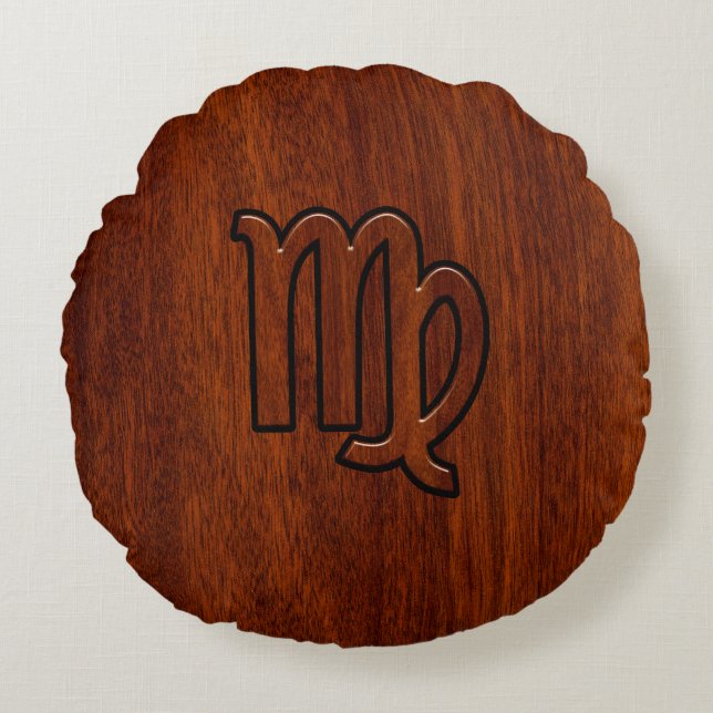 Cojín Redondo Virgo Zodiac al estilo de madera de Mahogany (Anverso)