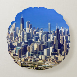 Cojín Redondo Vista aérea de Chicago céntrica con el lago