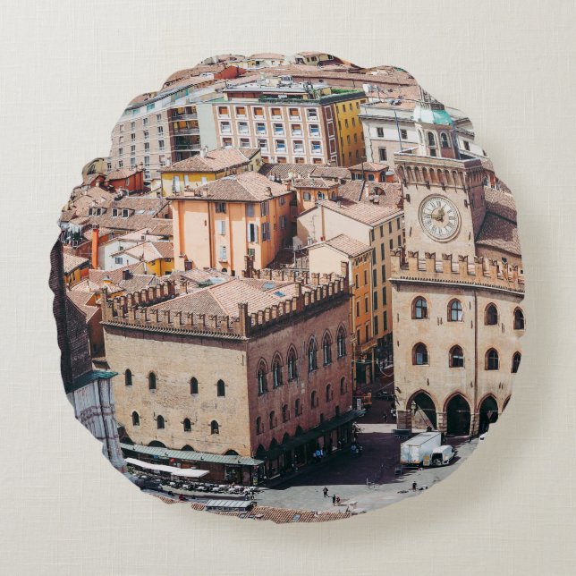 Cojín Redondo Vista aérea de la Piazza Maggiore y San Petr (Anverso)