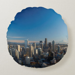Cojín Redondo Vista aérea del horizonte de la ciudad de Seattle