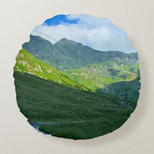 Cojín Redondo Vista Alpina de Transfagarasan – Arte de Montaña d