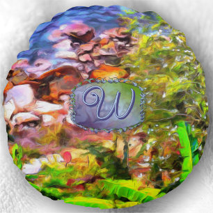 Cojín Redondo Vista de ruta panorámica de Yelapa 0819