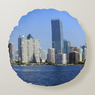 Cojín Redondo Vista del horizonte de Miami