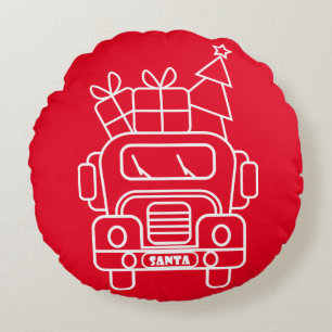 Cojín Redondo Vista frontal del camión de Navidades de esquema