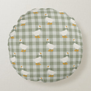 Cojín Redondo Viverito de Cuadros de Búfalo de Gingham Verde Sal