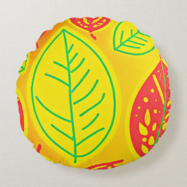 Cojín Redondo Vivid Colorful Leaves Elegancia Arte