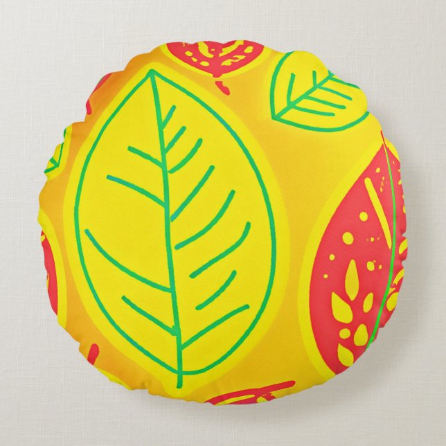 Cojín Redondo Vivid Colorful Leaves Elegancia Arte (Anverso)