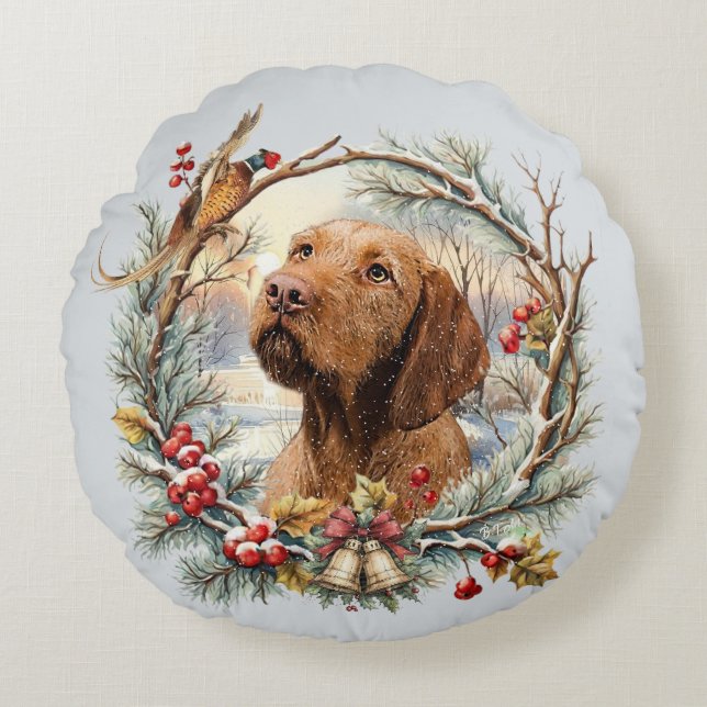 Cojín Redondo Vizsla Navidad  (Anverso)