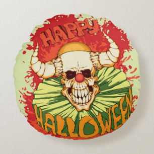 Cojín Redondo Volante de Halloween: tema diabólico del payaso