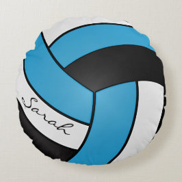 Cojín Redondo Voleibol azul, negro y blanco | Nombre DIY