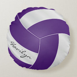 Cojín Redondo Voleibol morado y blanco | Nombre DIY