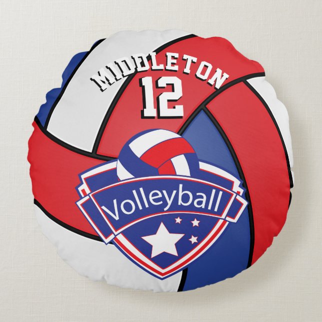 Cojín Redondo Voleibol personalizado rojo, blanco y azul (Anverso)