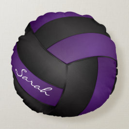 Cojín Redondo Voleibol púrpura y negro | Nombre DIY | Deporte